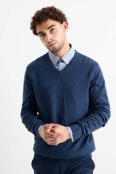 Herren - Feinstrick-Pullover und Hemd - Regular Fit - Kent - blau