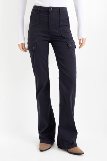 Dona - Pantalons de tela - high waist - bootcut fit - blau fosc