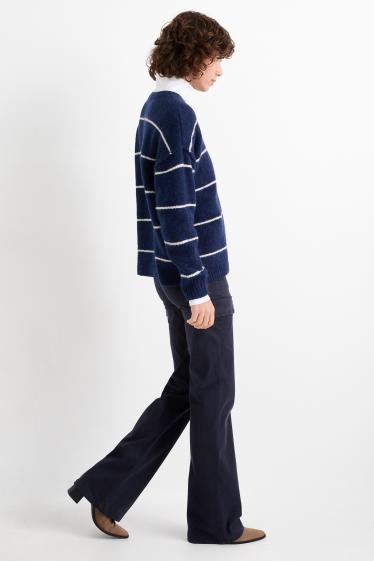 Dona - Pantalons de tela - high waist - bootcut fit - blau fosc