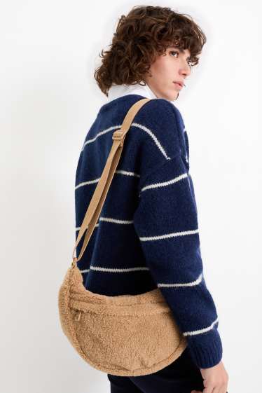 Dames - Schoudertas van teddybont - beige