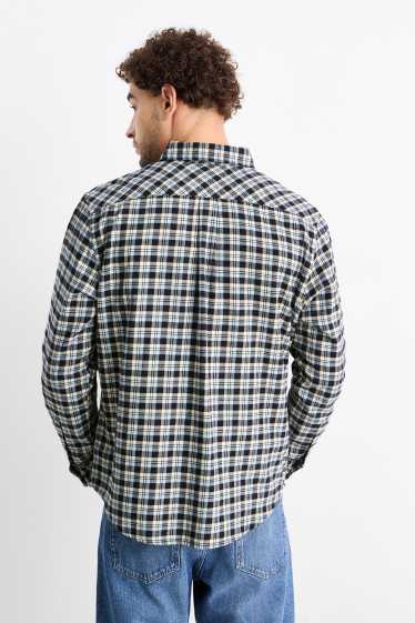 Bărbați - Cămașă din flanel - regular fit - guler cu nasturi - în carouri - albastru închis
