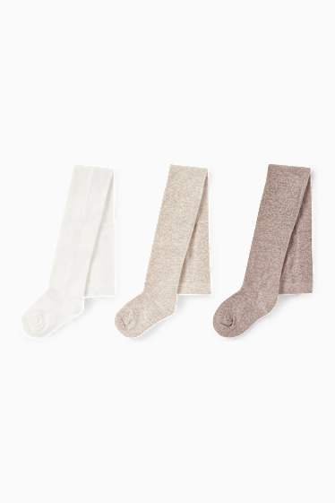 Enfants filles - Lot de 3 paires - collants - crème