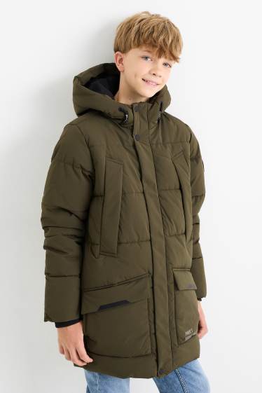 Bambini - Giacca trapuntata con cappuccio - idrorepellente - verde scuro