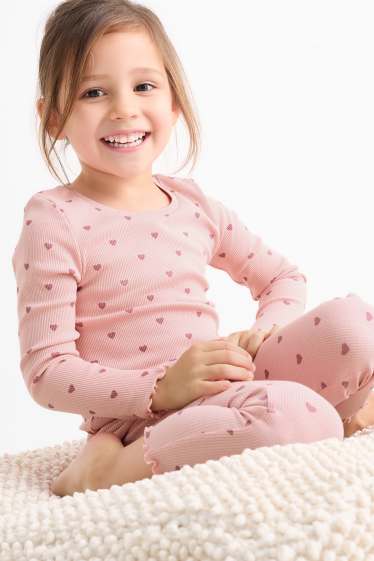 Kinder Mädchen - Herz - Pyjama - gerippt - 2 teilig - rosa