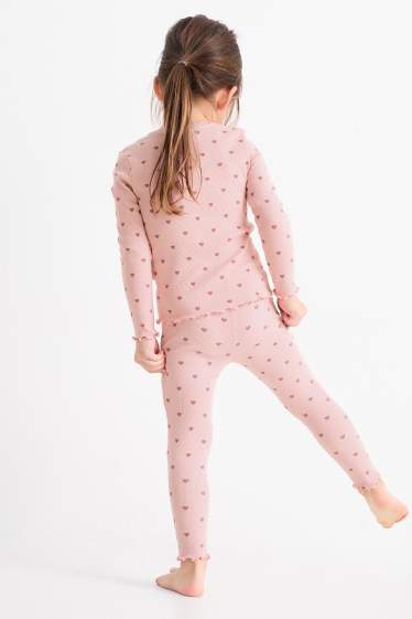 Kinder Mädchen - Herz - Pyjama - gerippt - 2 teilig - rosa