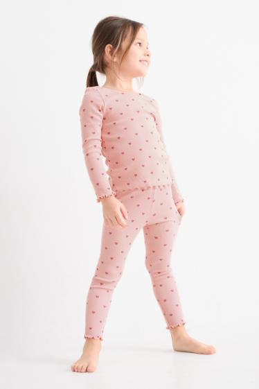Kinder Mädchen - Herz - Pyjama - gerippt - 2 teilig - rosa
