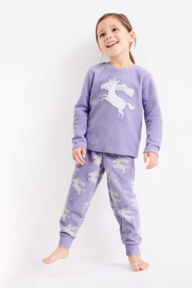 Kinder Mädchen - Einhorn - Fleece-Pyjama - 2 teilig - hellviolett
