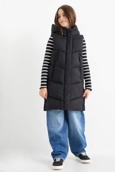Bambine - Gilet trapuntato con cappuccio - nero
