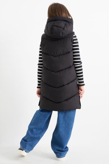 Bambine - Gilet trapuntato con cappuccio - nero