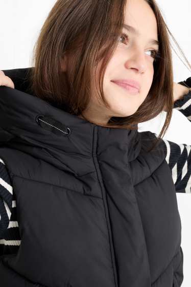 Bambine - Gilet trapuntato con cappuccio - nero