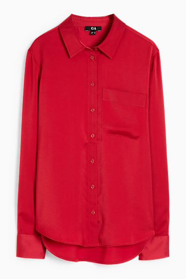 Women - Satin blouse - dark red