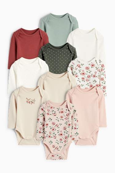 Unisexe - Lot de 10 - petites fleurs - bodys bébé - blanc crème