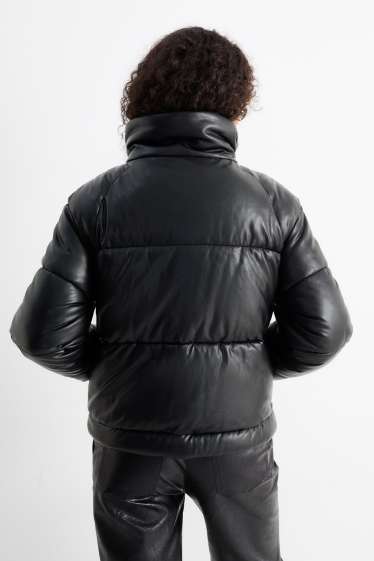 Women - Quilted jacket - faux leather - black