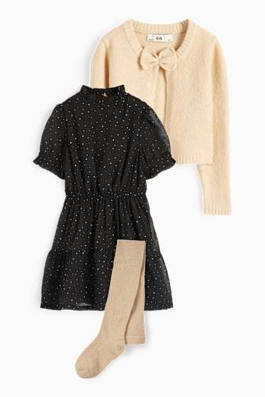 Kinder Mädchen - Set - Kleid, Strickjacke und Strumpfhose - 3 teilig - schwarz / beige