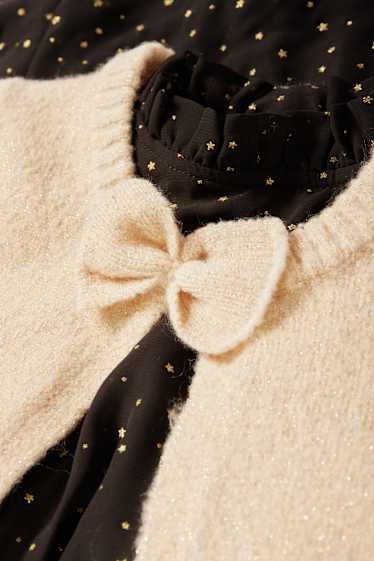 Kinder Mädchen - Set - Kleid, Strickjacke und Strumpfhose - 3 teilig - schwarz / beige