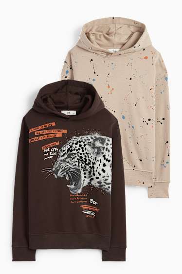 Kinderen: jongens - Set van 2 - luipaard - hoodie - bruin / beige