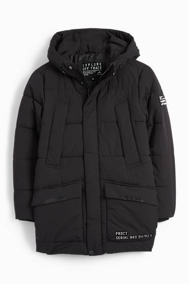 Kinder Jungen - Steppjacke mit Kapuze - wasserabweisend - schwarz