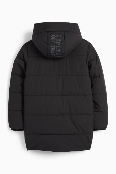 Kinder Jungen - Steppjacke mit Kapuze - wasserabweisend - schwarz
