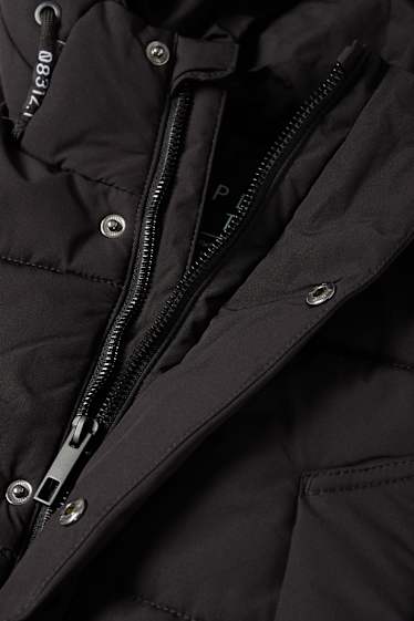 Kinder Jungen - Steppjacke mit Kapuze - wasserabweisend - schwarz