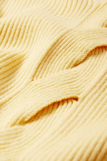 Damen - Pullover mit V-Ausschnitt - Zopfmuster - gerippt - gelb