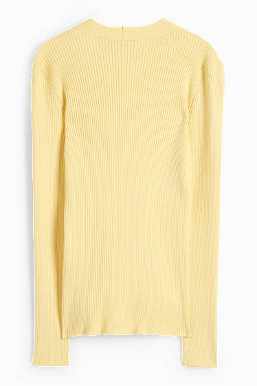 Damen - Pullover mit V-Ausschnitt - Zopfmuster - gerippt - gelb