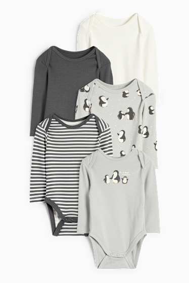 Bébés garçons - Lot de 5 - pingouins - bodys bébé - gris