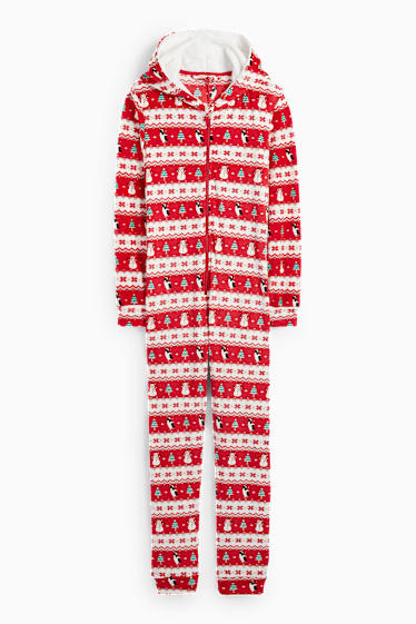 Mujer - Mono navideño con capucha - rojo