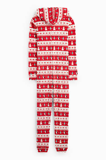 Mujer - Mono navideño con capucha - rojo