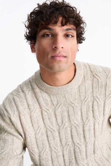 Herren - Pullover - Zopfmuster - hellbeige