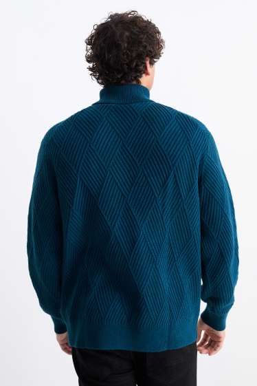 Uomo - Maglione con collo a dolcevita - tramato - blu scuro