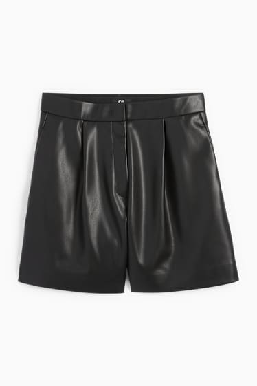 Damen - Shorts - High Waist - Lederimitat - schwarz