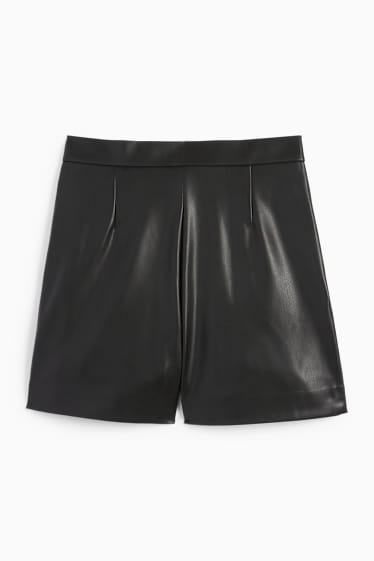 Damen - Shorts - High Waist - Lederimitat - schwarz