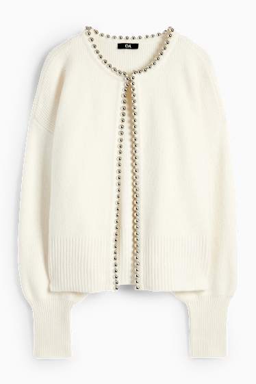 Damen - Strickjacke - gerippt - cremeweiß