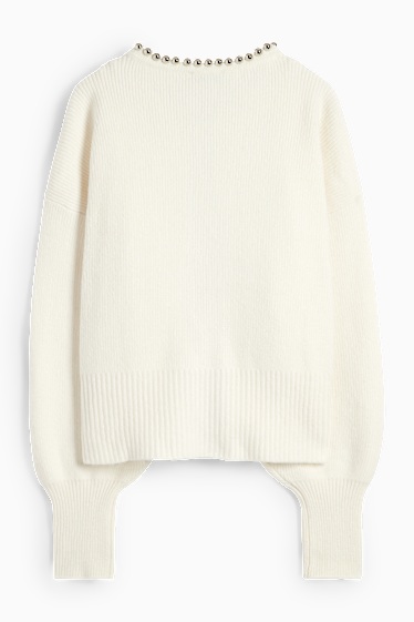 Damen - Strickjacke - gerippt - cremeweiß