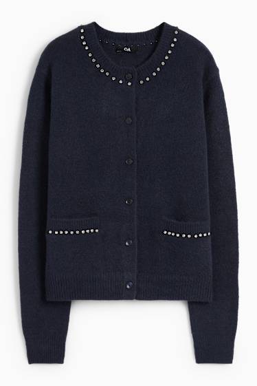 Damen - Strickjacke mit Strasssteinen - dunkelblau