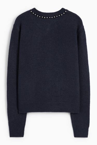 Damen - Strickjacke mit Strasssteinen - dunkelblau