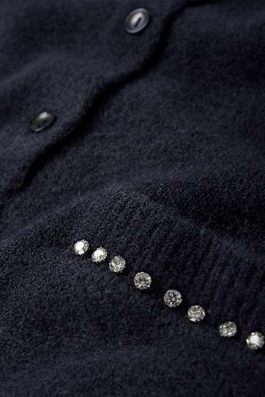 Damen - Strickjacke mit Strasssteinen - dunkelblau