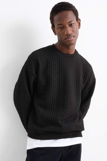Men - Sweatshirt - cable knit pattern - black