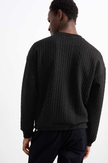 Men - Sweatshirt - cable knit pattern - black