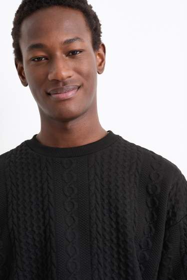 Men - Sweatshirt - cable knit pattern - black