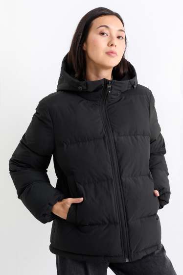 Donna - Giacca trapuntata con cappuccio - impermeabile - nero