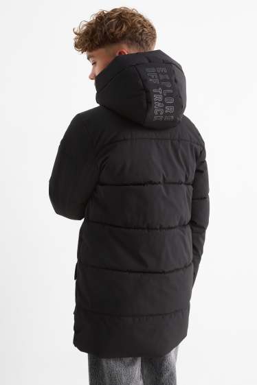 Kinder Jungen - Steppjacke mit Kapuze - wasserabweisend - schwarz