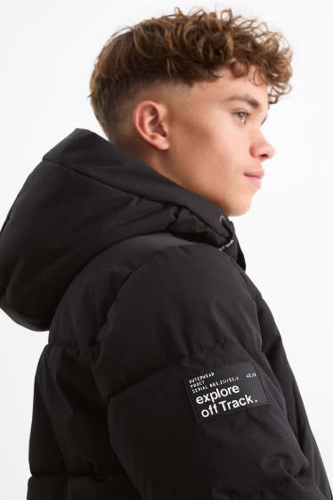 Kinder Jungen - Steppjacke mit Kapuze - wasserabweisend - schwarz