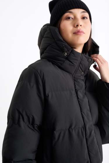 Donna - Cappotto trapuntato con cappuccio - impermeabile - nero