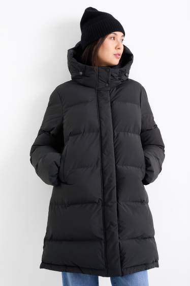 Donna - Cappotto trapuntato con cappuccio - impermeabile - nero