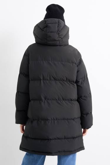 Donna - Cappotto trapuntato con cappuccio - impermeabile - nero
