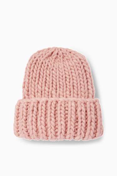 Femmes - Bonnet rond - côtelé - rose