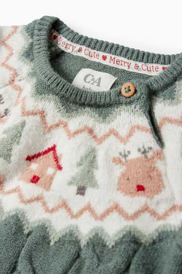 Baby Girls - Reindeer - baby jumper - cable knit pattern - green