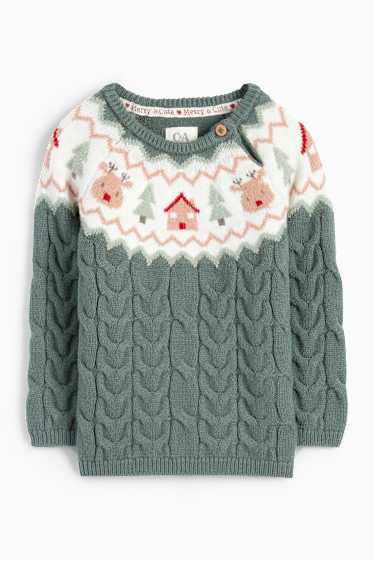 Baby Girls - Reindeer - baby jumper - cable knit pattern - green