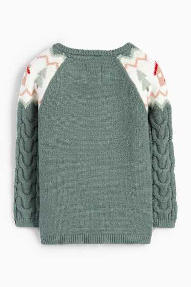 Baby Girls - Reindeer - baby jumper - cable knit pattern - green
